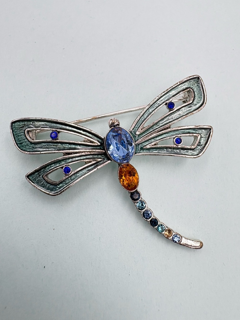 Vintage Monet Multicolor Faceted Rhinestone Enamel Dragonfly Crystal Pin Brooch